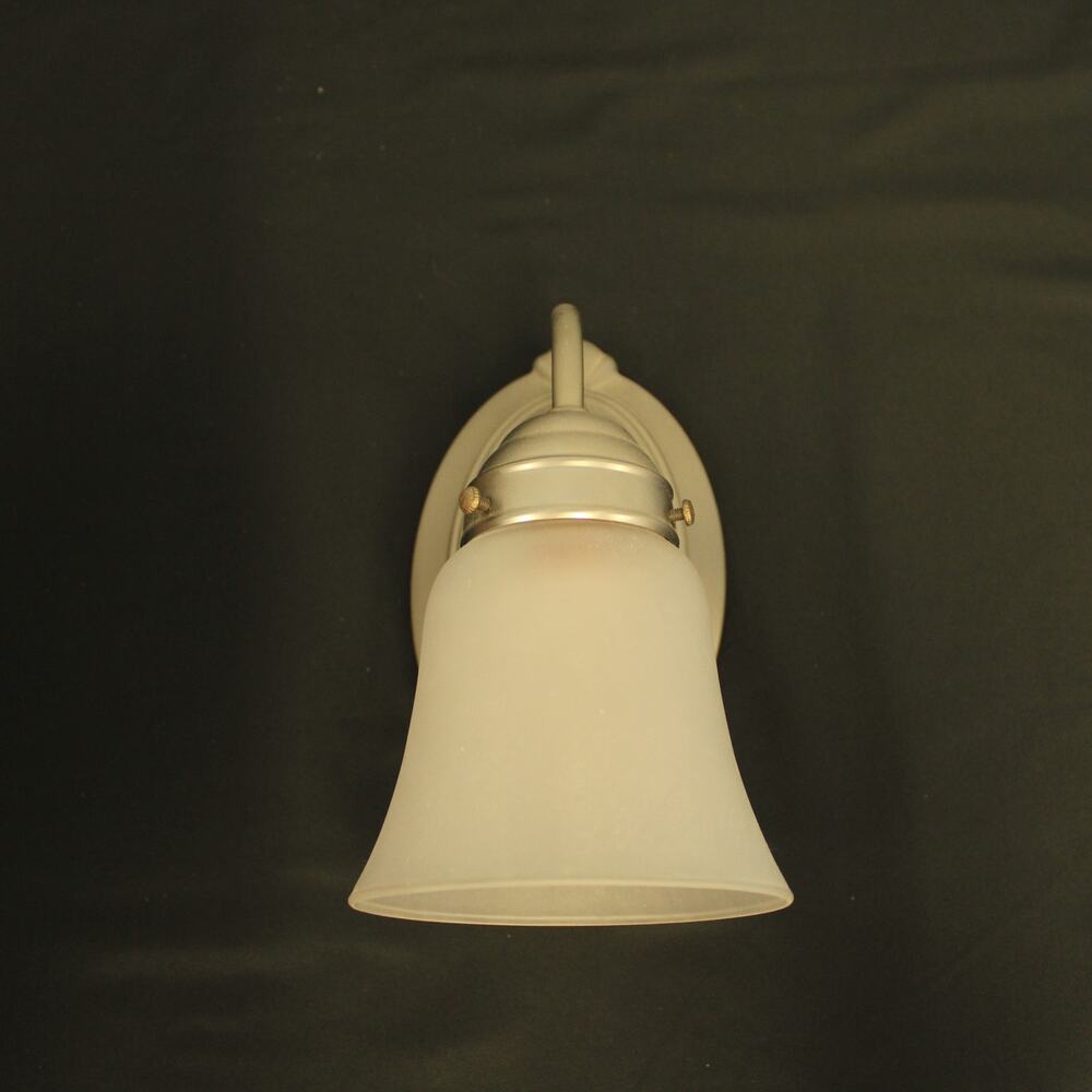 2 Wall Sconces Vanity Fixtures Brushed Nickel Finish Frosted Bell Shades READ